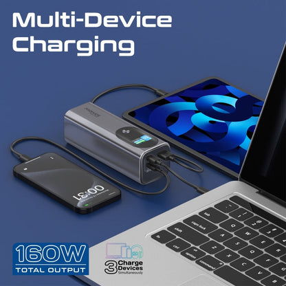 Promate 27600mAH Power Bank | Super-Slim 160W with Smart TFT LCD Display | Durable Metal Made | Over Charge Protection for USB-C and USB-A Devices.