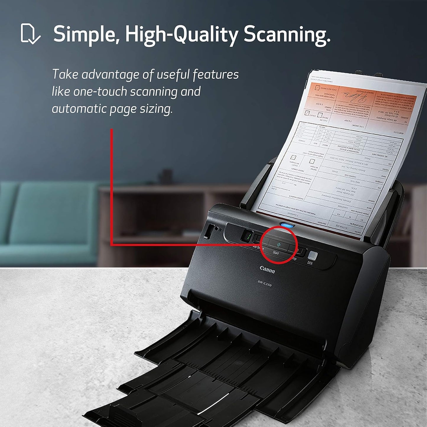 Canon imageFORMULA DR-C230 High-Speed Duplex Desktop Document Scanner – 30 ppm / 60 ipm, 600 dpi, 60-Sheet ADF, USB 2.0