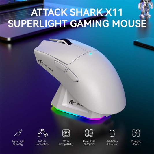 ATTACK SHARK X11 Wireless Gaming Mouse | White