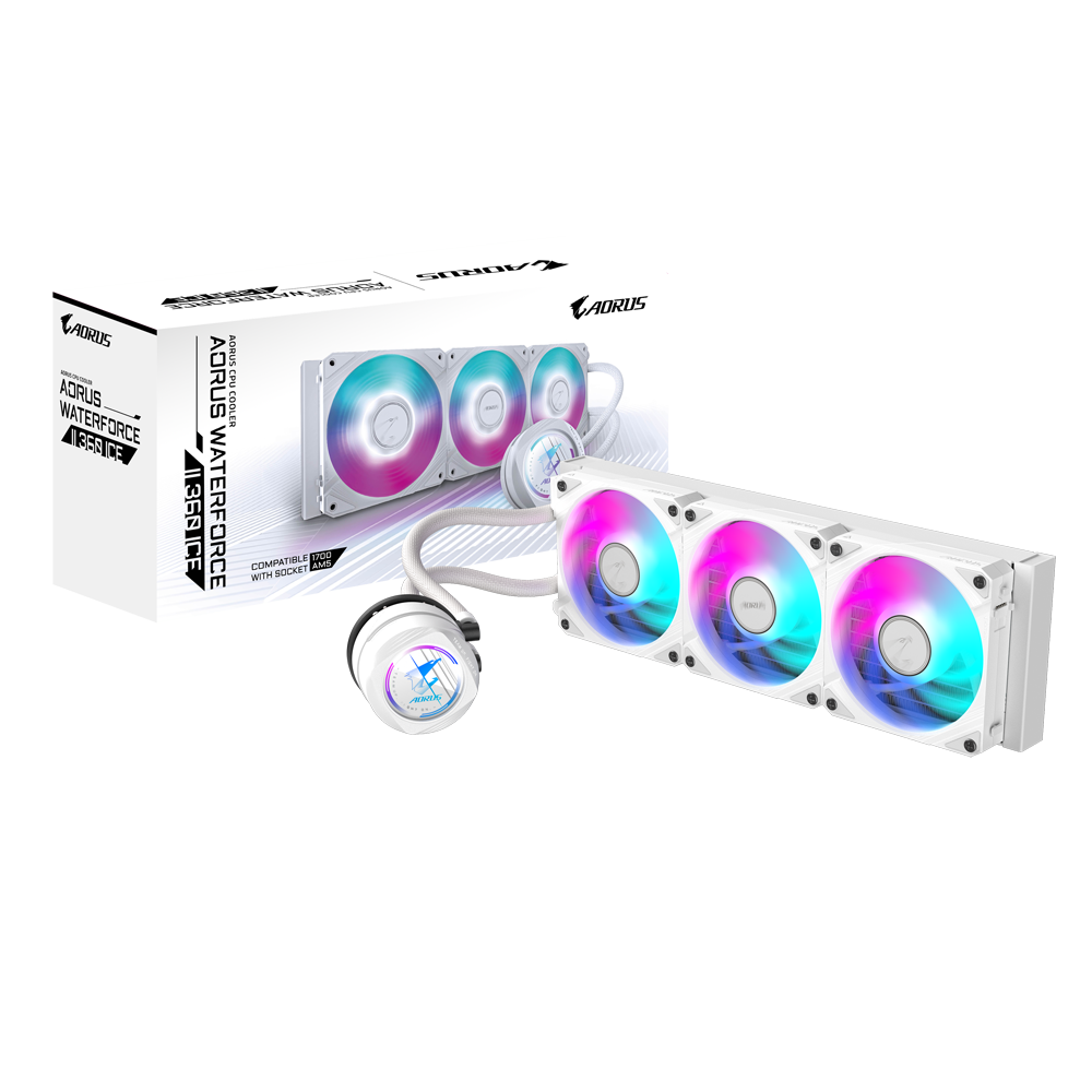GIGABYTE AORUS WATERFORCE II 360 ARGB AIO Liquid CPU Cooler | 3x120mm Fans | 330° Rotatable Block | Universal Socket Support