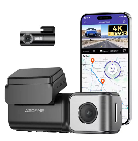 AZDome M360 2CH 4K Dash Cam with WiFi & GPS | Dual Channel Front & Rear Dashboard Camera | UHD 2160P Recording | 64GB Included | Night Vision | Parking Monitor | G-Sensor | Loop Recording