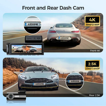 AZDome M360 2CH 4K Dash Cam with WiFi & GPS | Dual Channel Front & Rear Dashboard Camera | UHD 2160P Recording | 64GB Included | Night Vision | Parking Monitor | G-Sensor | Loop Recording