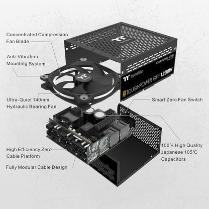 Thermaltake Toughpower GF1 1200W | 80 PLUS Gold Fully Modular ATX PSU | Smart Zero 140 mm Fan