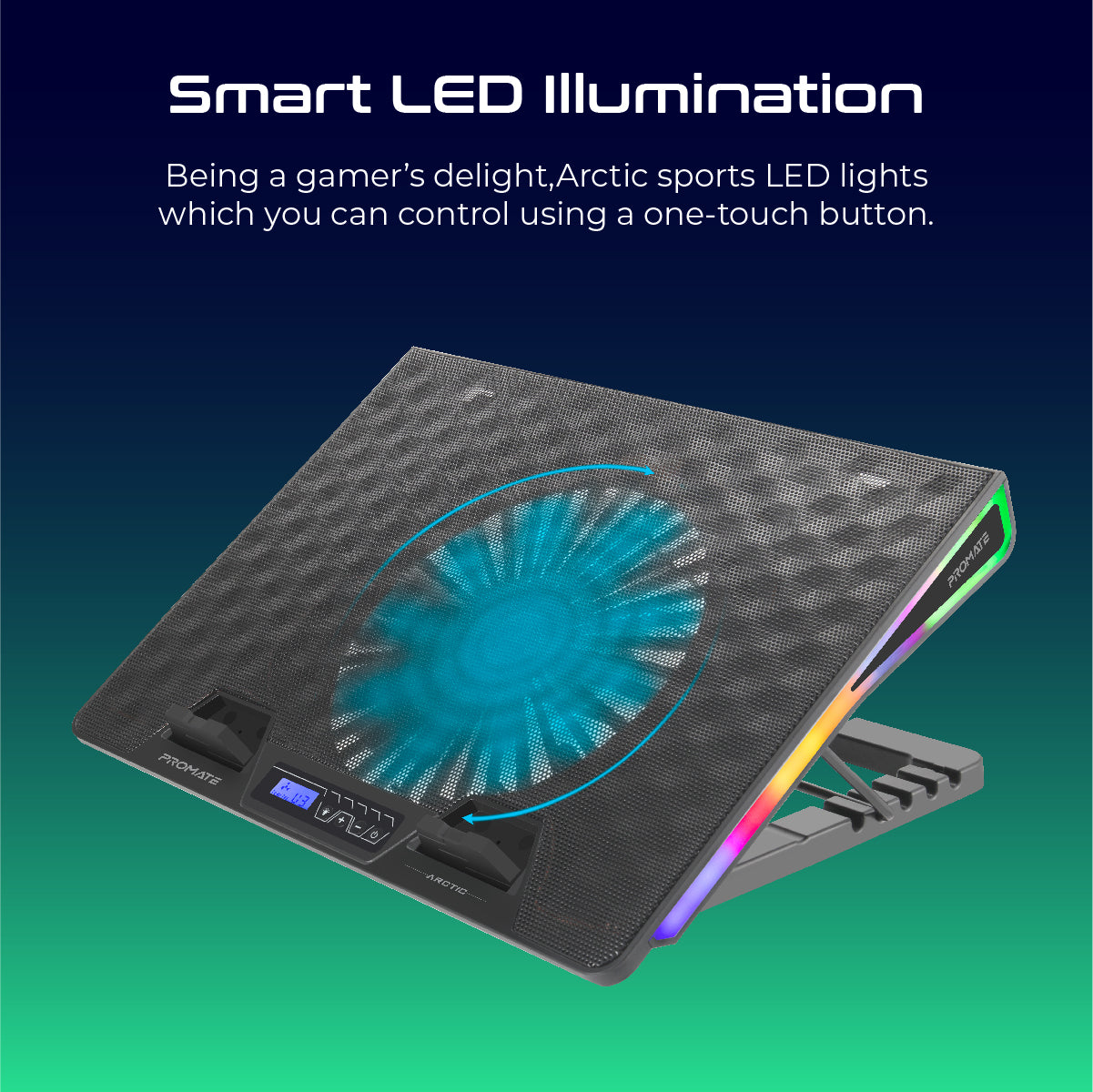 Vertux Arctic RGB Gaming Cooling Pad | Adjustable Height | 800RPM Fan | 17" Laptop Support