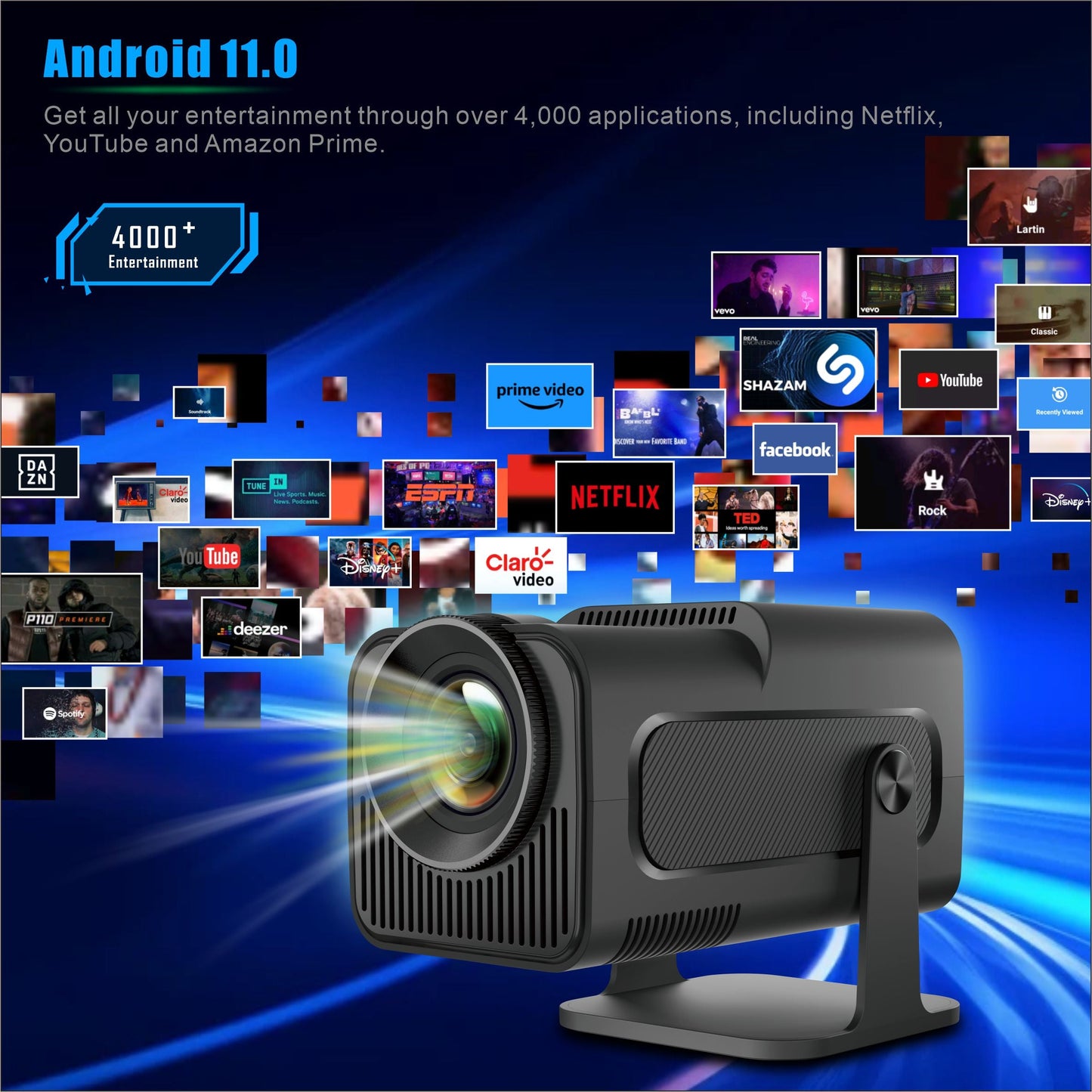 Avetron 3.5″ LCD Home Projector – 1080P Native, 300 ANSI Lumens, Android 11, 4K Support, 150″ Max Display, LED Lamp, Manual Focus, Built-in Speaker