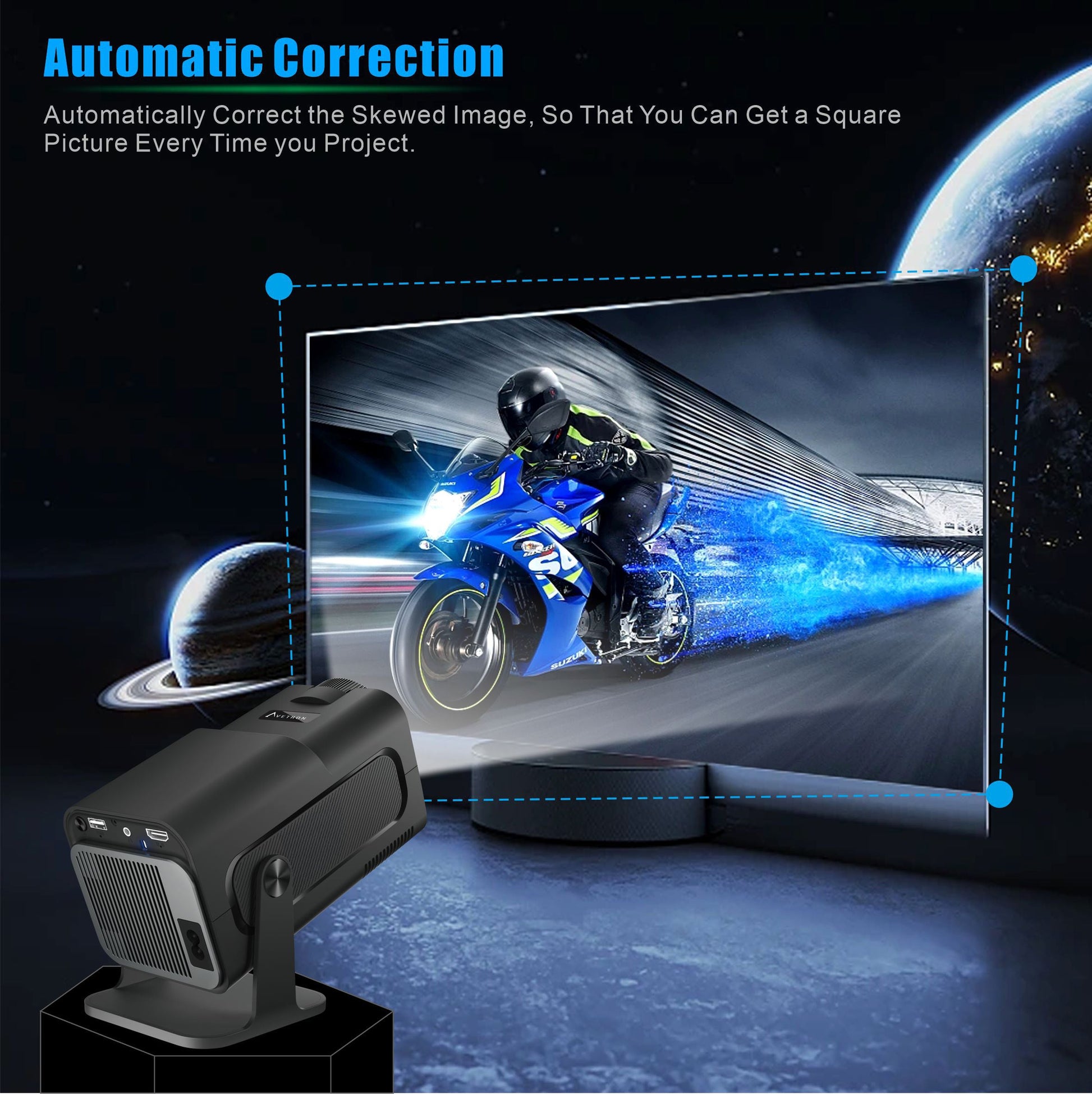 Avetron 3.5″ LCD Home Projector – 1080P Native, 300 ANSI Lumens, Android 11, 4K Support, 150″ Max Display, LED Lamp, Manual Focus, Built-in Speaker