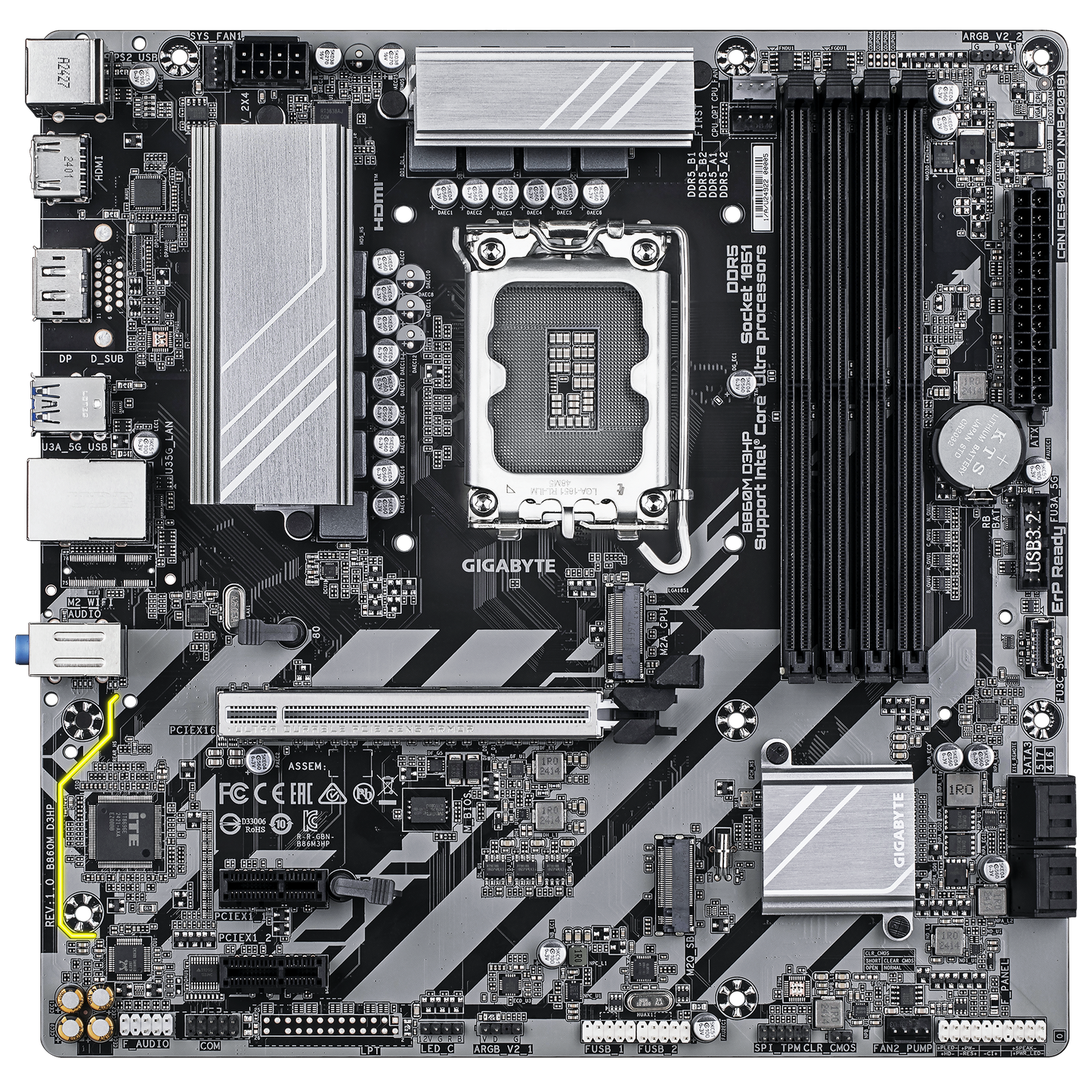 Gigabyte B860M D3HP mATX Motherboard | LGA 1851 | DDR5 up to 9 | 066 MT/s (OC) | PCIe 5.0 | USB‑C Gen1 | Gigabit LAN & AI-Driven BIOS