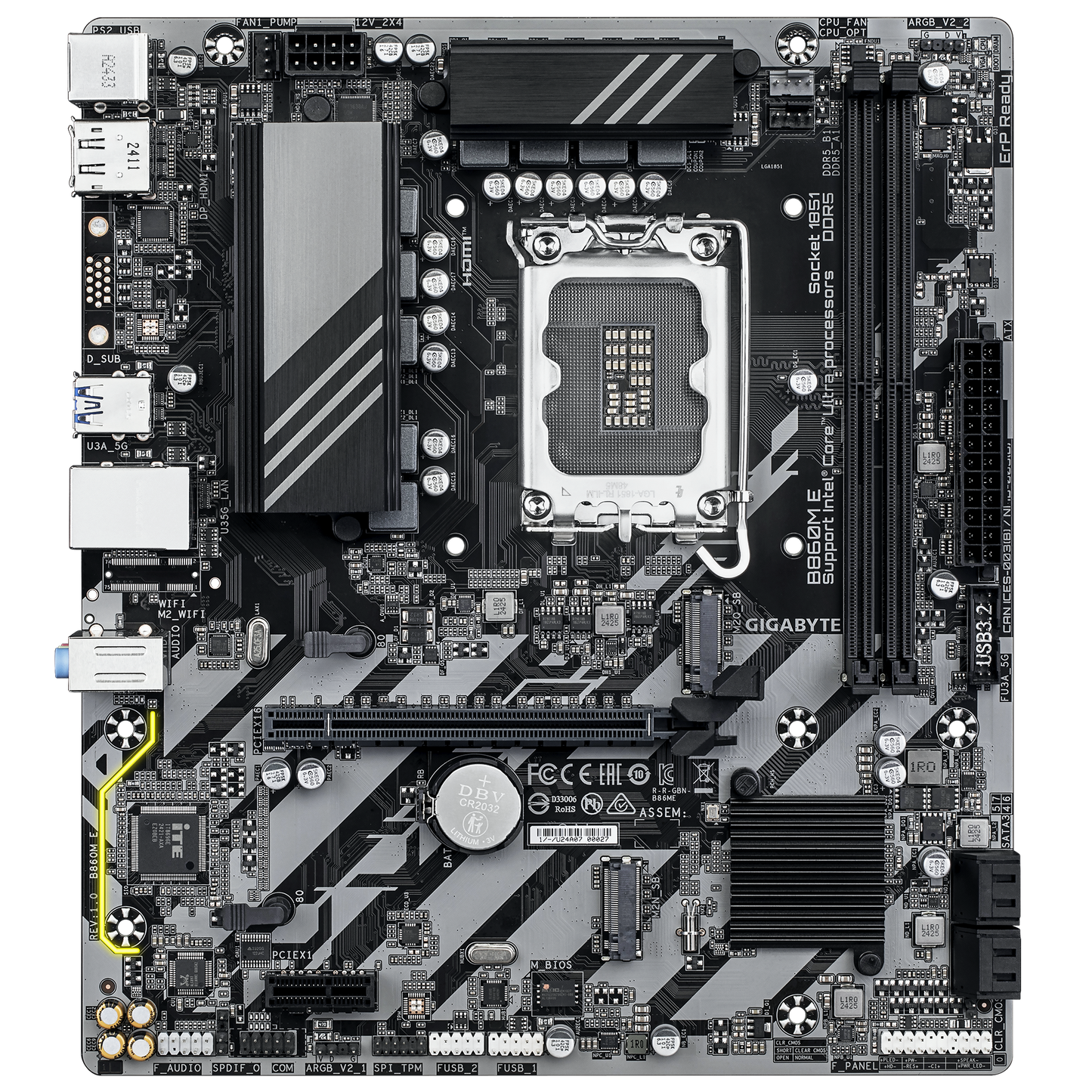 Gigabyte B860M E mATX Motherboard | LGA 1851 (Intel Core Ultra 2) | DDR5 up to 9 | 066 MT/s OC | PCIe 5.0 & PCIe 4.0 M.2 | 2.5 GbE | HDMI/DP