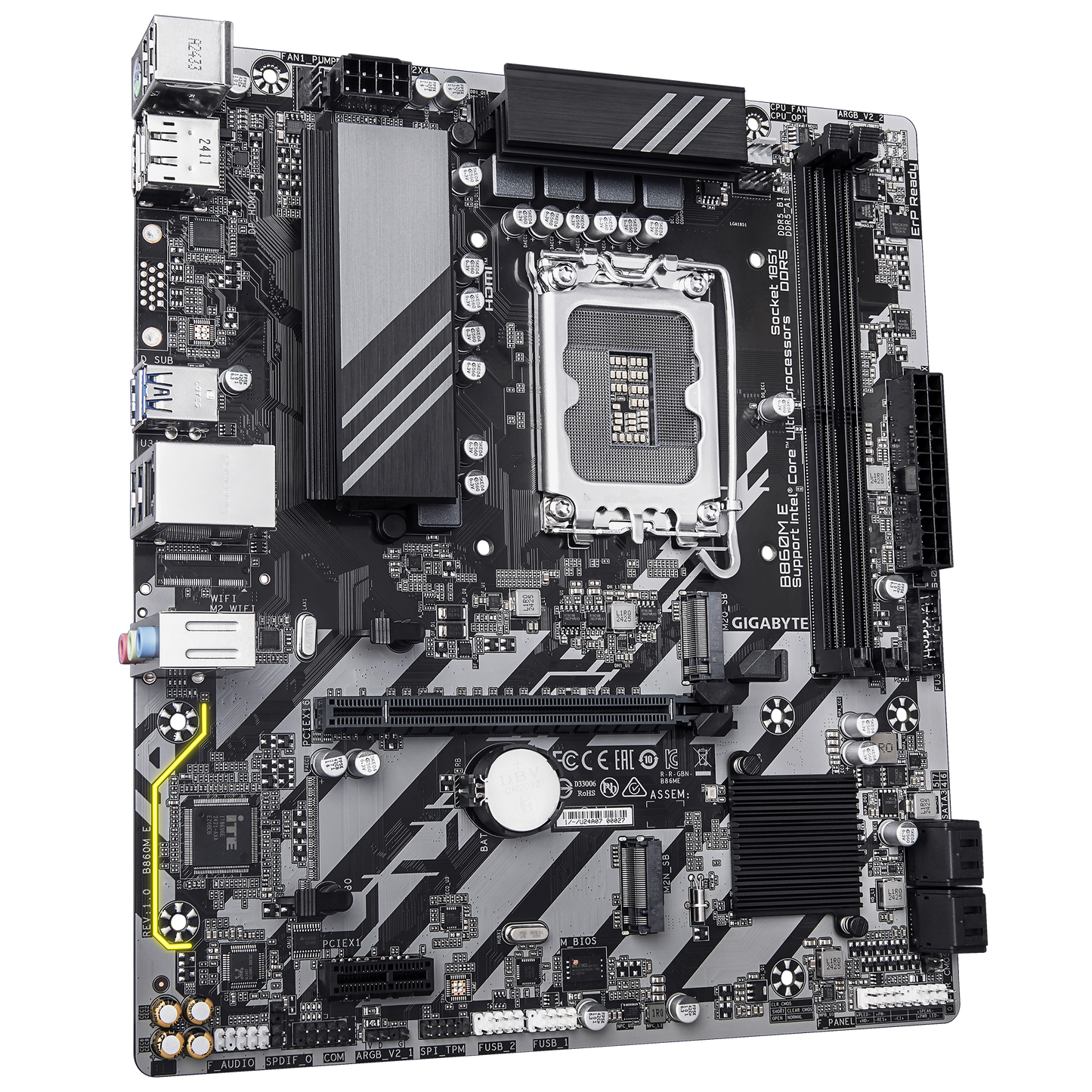 Gigabyte B860M E mATX Motherboard | LGA 1851 (Intel Core Ultra 2) | DDR5 up to 9 | 066 MT/s OC | PCIe 5.0 & PCIe 4.0 M.2 | 2.5 GbE | HDMI/DP