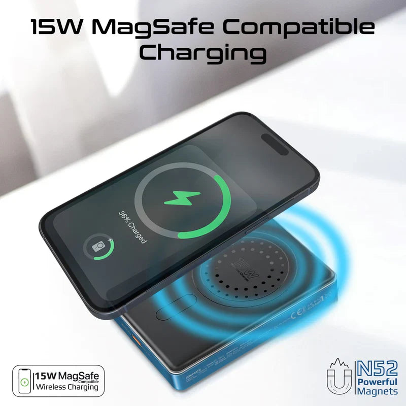 Promate Blade‑10 10 000 mAh MagSafe Power Bank | 15 W Wireless | 20 W USB‑C PD | Smart Indicator | Aluminum Sleek Design
