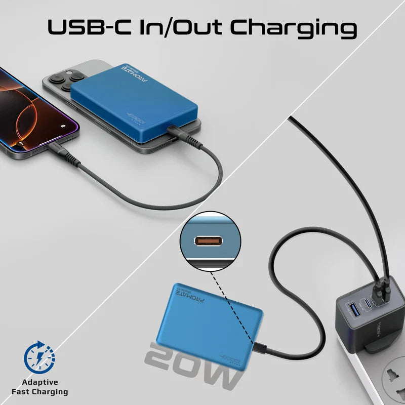 Promate Blade‑10 10 000 mAh MagSafe Power Bank | 15 W Wireless | 20 W USB‑C PD | Smart Indicator | Aluminum Sleek Design