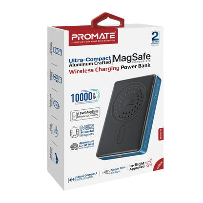 Promate Blade‑10 10 000 mAh MagSafe Power Bank | 15 W Wireless | 20 W USB‑C PD | Smart Indicator | Aluminum Sleek Design