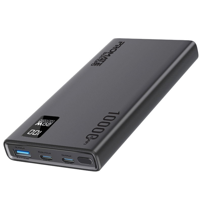 Promate Bolt-10PD Compact Smart Charging Power Bank 10 | 000 mAh with 20W PD Dual USB-C and 22.5W USB-A Ports