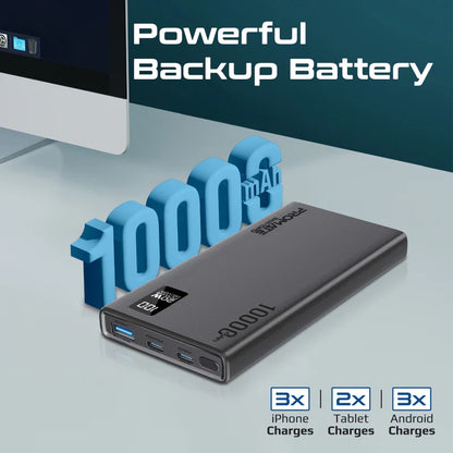 Promate Bolt-10PD Compact Smart Charging Power Bank 10 | 000 mAh with 20W PD Dual USB-C and 22.5W USB-A Ports