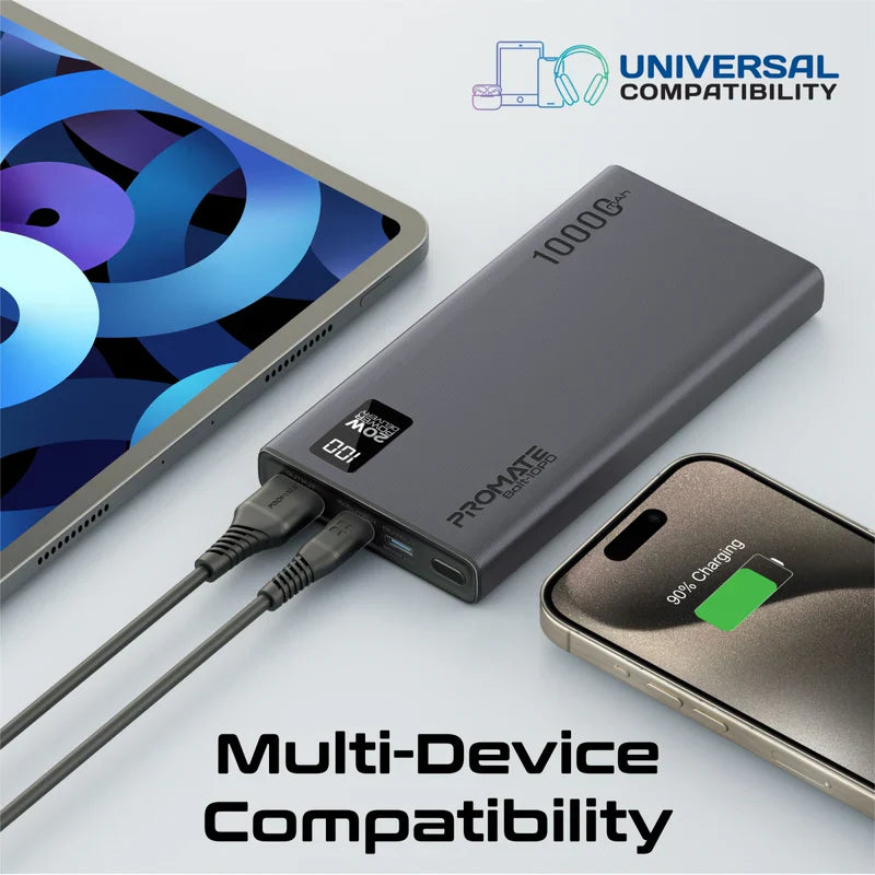 Promate Bolt-10PD Compact Smart Charging Power Bank 10 | 000 mAh with 20W PD Dual USB-C and 22.5W USB-A Ports