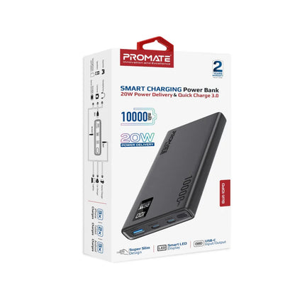 Promate Bolt-10PD Compact Smart Charging Power Bank 10 | 000 mAh with 20W PD Dual USB-C and 22.5W USB-A Ports