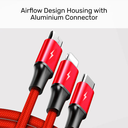 Unitek 3-in-1 USB-A to USB-C/Micro USB/Lightning Charging Cable | 1.2m | 2.4A Fast Charge | Nylon Braided | Tangle-Free | Compatible with iOS & Android Devices