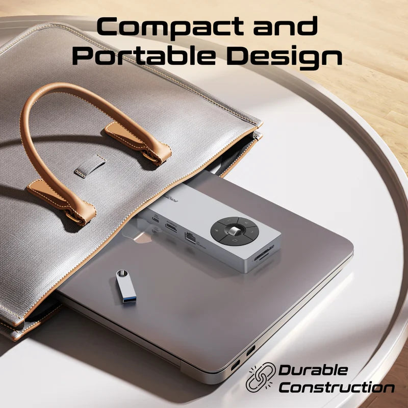Promate ComandHub‑Pro 14‑in‑1 USB‑C Hub | 100 W PD Input | 4K@60 Hz HDMI | GbE | Dual 5 Gbps USB‑A/C | SD+TF Cards | Multimedia Control Dial