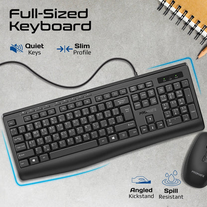 Promate Combo-CM4 ErgoComfort™ Wired Keyboard with Media Keys and 2400 DPI Mouse.EN/AR