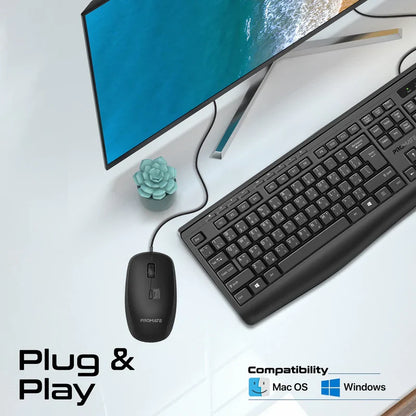Promate Combo-CM4 ErgoComfort™ Wired Keyboard with Media Keys and 2400 DPI Mouse.EN/AR