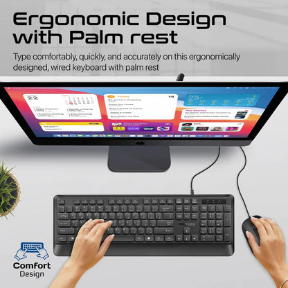 Promate combo-cm5 Ergonomic Wired Slim Keyboard with Palm Rest and 2400 DPI Mouse