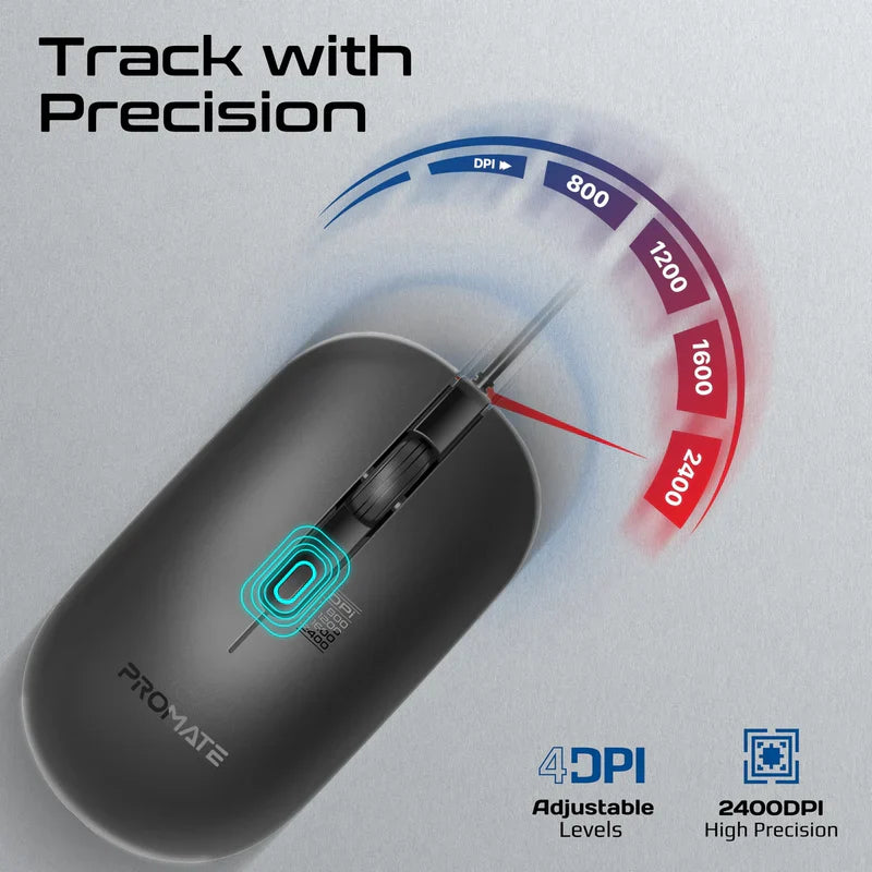 Promate combo-cm5 Ergonomic Wired Slim Keyboard with Palm Rest and 2400 DPI Mouse