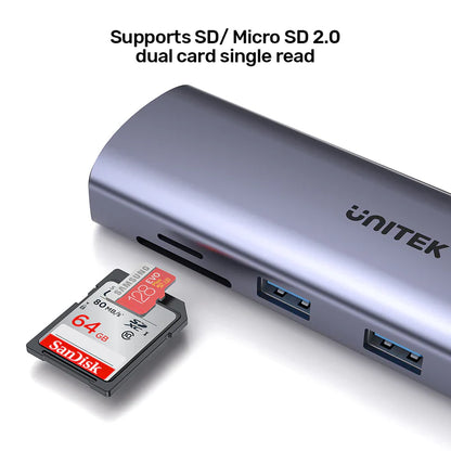 UNITEK 9-in-1 USB-C Hub With Dual Monitors | 100W Power Delivery and Dual-Slot Card Reader
