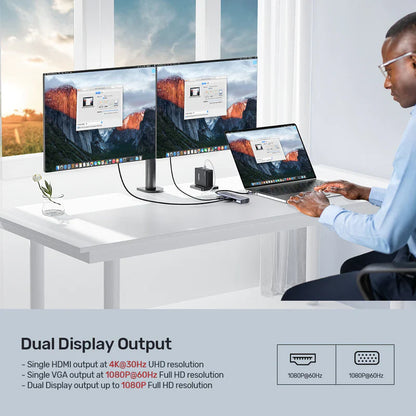 UNITEK 9-in-1 USB-C Hub With Dual Monitors | 100W Power Delivery and Dual-Slot Card Reader