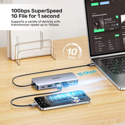Unitek 6-in-1 USB-C Hub with M.2 SSD Enclosure | HDMI 4K@60Hz | 2x USB-A 10Gbps | USB-C PD 100W | Supports M.2 NVMe/SATA SSDs | Aluminum Alloy | Plug & Play