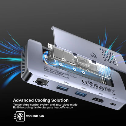 Unitek 6-in-1 USB-C Hub with M.2 SSD Enclosure | HDMI 4K@60Hz | 2x USB-A 10Gbps | USB-C PD 100W | Supports M.2 NVMe/SATA SSDs | Aluminum Alloy | Plug & Play