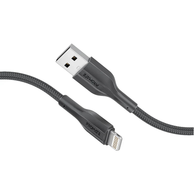 Promate xCord-Ai200 2M USB-A to Lightning Cable | 10W Charging | 480Mbps Data Transfer | Silicone Anti-Tangle | 10 | 000 Bend Test