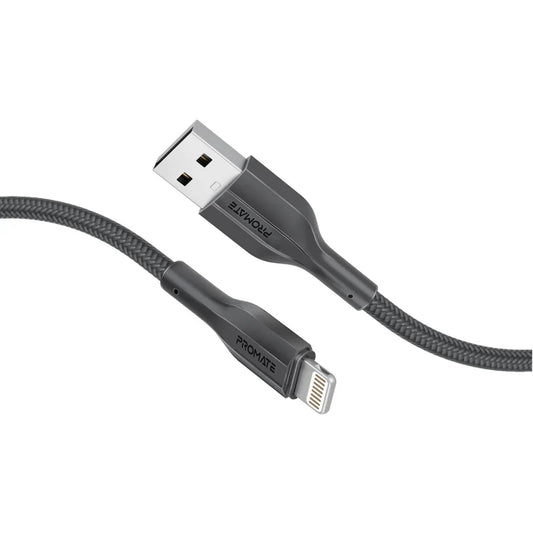 Promate xCord-Ai200 2M USB-A to Lightning Cable | 10W Charging | 480Mbps Data Transfer | Silicone Anti-Tangle | 10 | 000 Bend Test