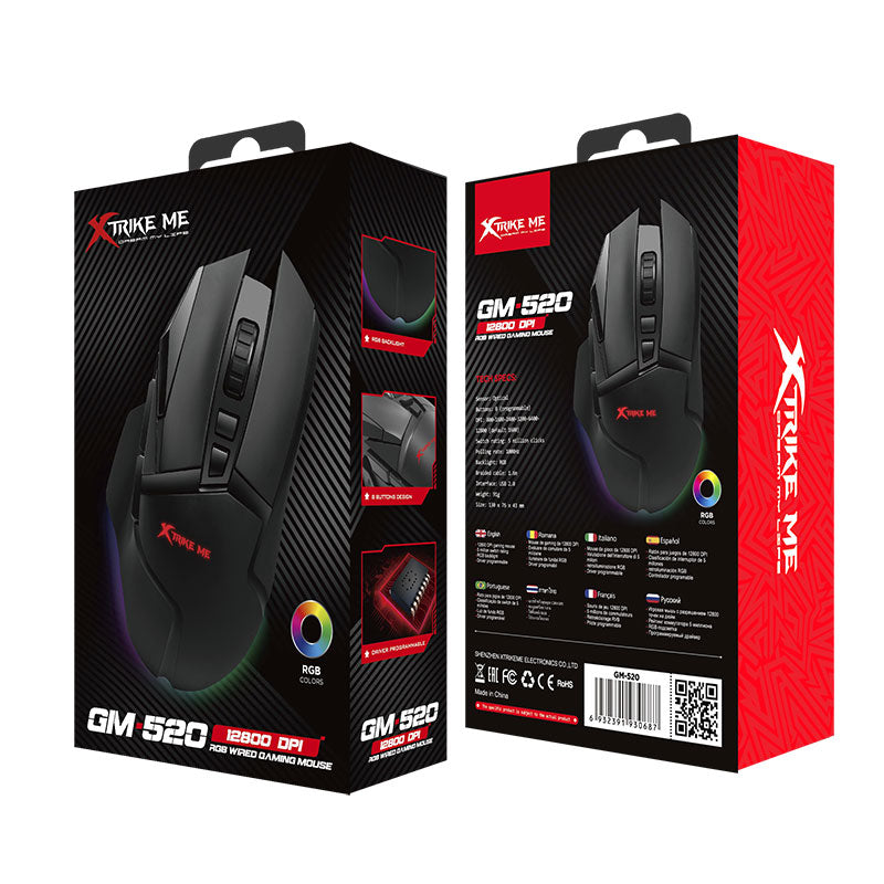 XTRIKE ME GM520 RGB Gaming Mouse | Optical Sensor 12 | 800 DPI | 8 Programmable Buttoms | 1000HZ Polling Rate With Software