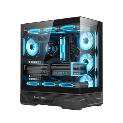 Huntkey GX760A Fortune ATX Gaming PC Case | Dual Tempered Glass Full View | Supports ATX/M-ATX/Mini-ITX | Up to 10 Fans & 360mm Liquid Cooling | 400mm GPU Clearance (Fans Not Included)
