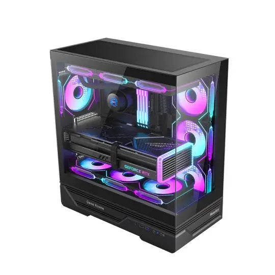 Huntkey GX760A Fortune ATX Gaming PC Case | Dual Tempered Glass Full View | Supports ATX/M-ATX/Mini-ITX | Up to 10 Fans & 360mm Liquid Cooling | 400mm GPU Clearance (Fans Not Included)