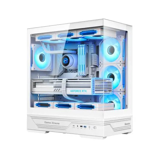 Huntkey GX760A Fortune ATX Gaming PC Case | Dual Tempered Glass Full View | Supports ATX/M-ATX/Mini-ITX | Up to 10 Fans & 360mm Liquid Cooling | 400mm GPU Clearance (Fans Not Included)