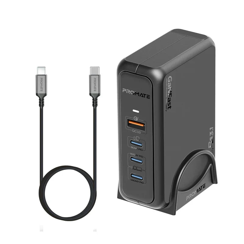 Promate 140W Super-Speed GaNFast Charging Station with Power Delivery 3.1 & Quick Charge 3.0