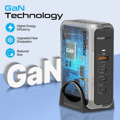Promate 140W Super-Speed GaNFast Charging Station with Power Delivery 3.1 & Quick Charge 3.0