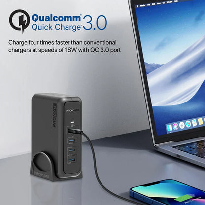 Promate 140W Super-Speed GaNFast Charging Station with Power Delivery 3.1 & Quick Charge 3.0
