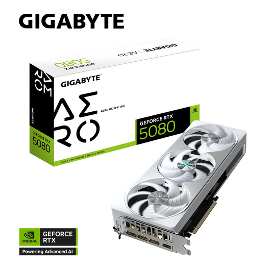 Gigabyte GeForce RTX 5080 AERO OC SFF 16G (GV-N5080AERO-OC-16GD) | 16GB GDDR7 | DLSS 4 | WINDFORCE Cooling | RGB | Dual BIOS