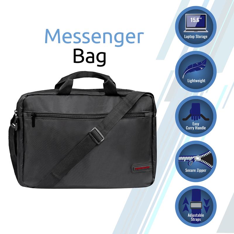 Promate Gear-MB Lightweight Messenger Bag for up to 15.6″ Laptops | Front Zipper Storage | Adjustable Strap
