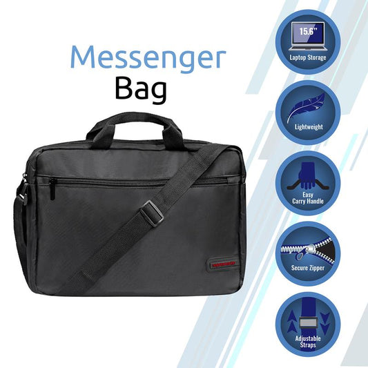Promate Gear-MB Lightweight Messenger Bag for up to 15.6″ Laptops | Front Zipper Storage | Adjustable Strap