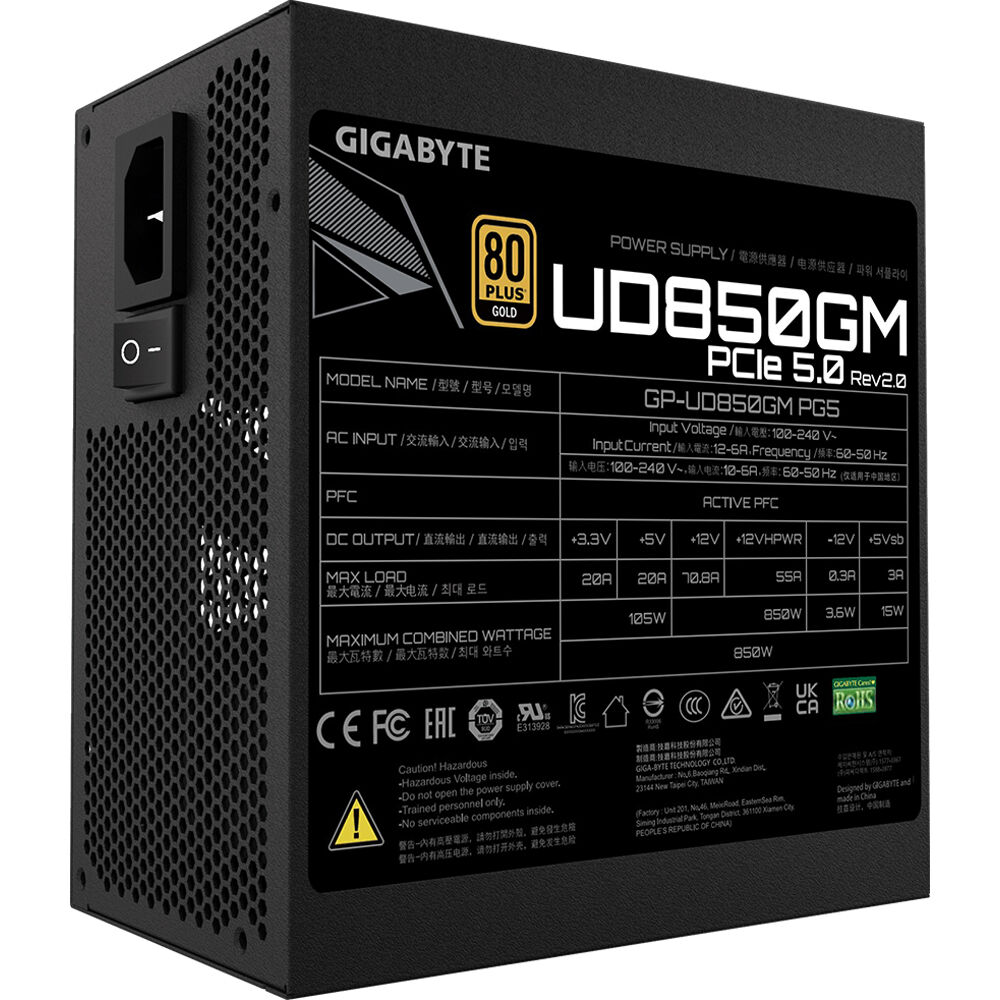 GIGABYTE UD850GM PG5W 850W 80 PLUS Gold Power Supply | PCIe 5.0 Ready | Fully Modular