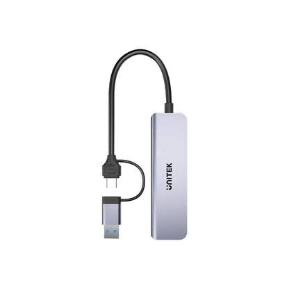 Unitek uHUB P5+ 5-in-1 USB Hub | 3x USB-A 5Gbps Ports | SD & MicroSD Card Readers | USB-C/USB-A Dual Interface | Aluminum Alloy | Compact Design