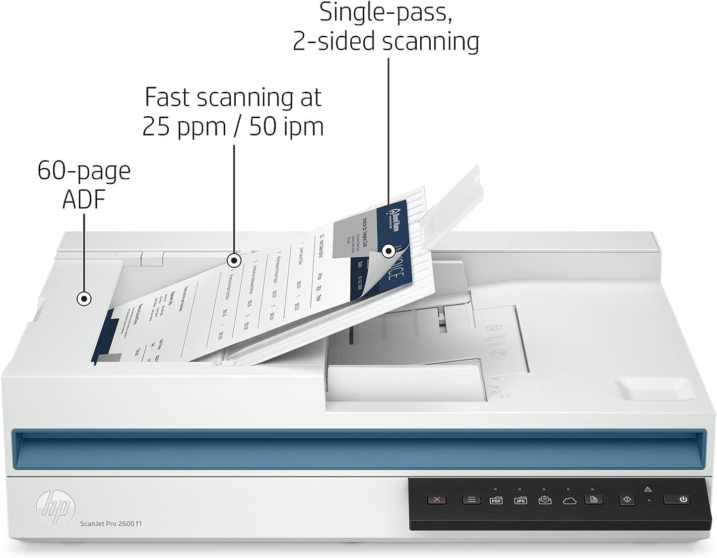 HP ScanJet Pro 2600 f1 A4 Duplex Document & Flatbed Scanner – Up to 25 ppm, 600 dpi ADF & 1200 dpi Flatbed, 60-Sheet ADF