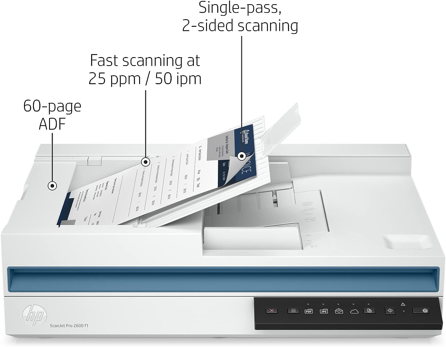 HP ScanJet Pro 2600 f1 A4 Duplex Document & Flatbed Scanner – Up to 25 ppm, 600 dpi ADF & 1200 dpi Flatbed, 60-Sheet ADF