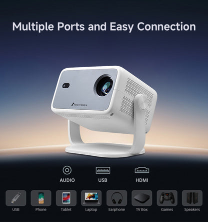 Avetron 3.5″ LCD Projector – 1080P Native, 250 ANSI Lumens, Android 11, 4K Support, Auto Focus, 120″ Max Display, LED Lamp, Built-in 5W Speaker
