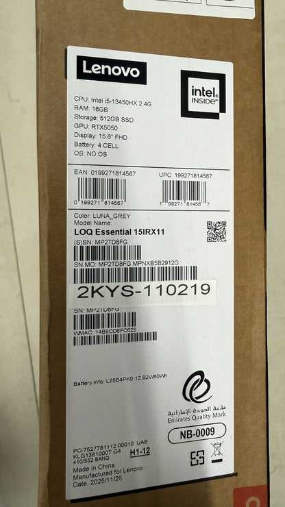 Lenovo LOQ Essential 15IRX11 | (2KUS-110219) Intel Core i5-13450HX | RAM 16GB | 512GB | RTX 5050 8GB | 15.6 Inch FHD 144Hz | Luna Gray