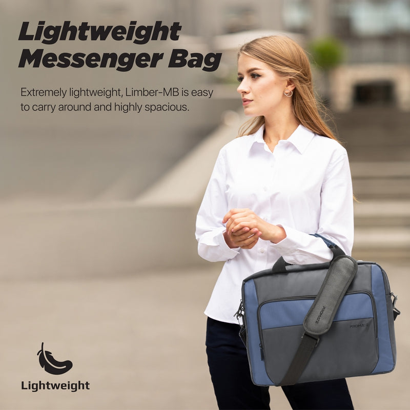 Promate Limber-MB Messenger Bag | Lightweight for 15.6″ Laptop | Multiple Compartments | Water-Resistant