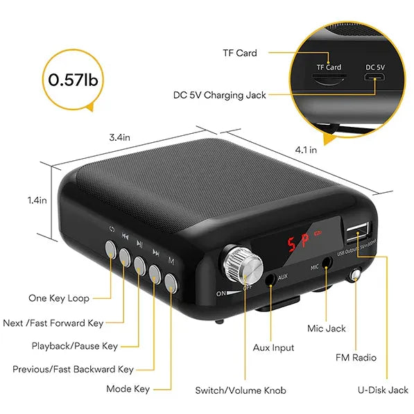 MAONO AU-C01 Voice Amplifier | Portable Rechargeable 10W Speaker with Headset Mic | Waist Clip | and Clear Sound for Teaching | Tour Guides | Presentations